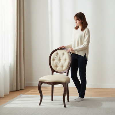 Klassischer Weiß-Brauner Stuhl Designer Holzstuhl Esszimmerstuhl Königsstuhl
