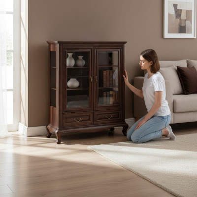 Klassische Vitrine Vitrinenschrank Schrank Echtholz Vitrinen V-W 3-4 Glasschrank