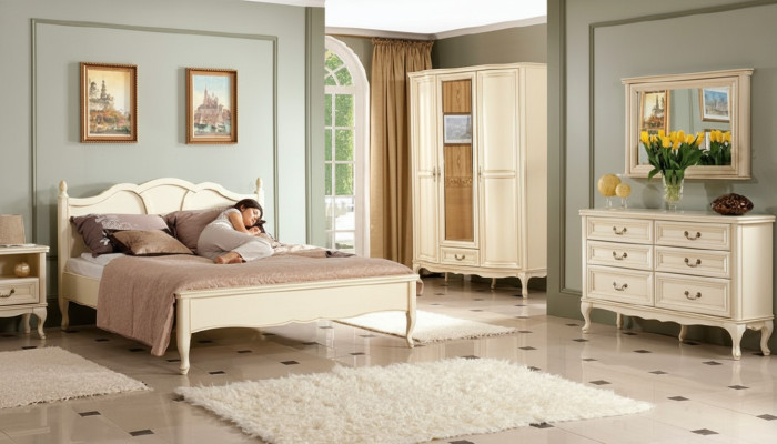 Schlafzimmer Set Bett Kommode Kleiderschrank Nachttisch Italienische Möbel Neu