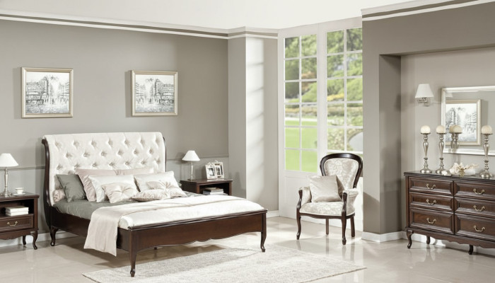 Komplett Schlafzimmer Bett Ehebett Nachttische Kommode Sessel Chippendale Royal