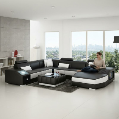 Wohnlandschaft Ecksofa Ledersofa Sofa Couch Polster Sitz Eck Garnitur Neu