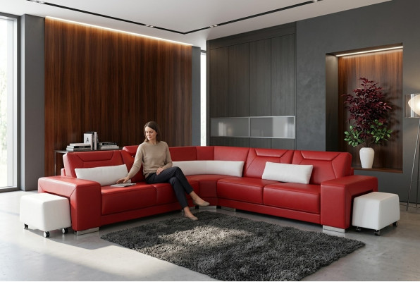 Wohnlandschaft Polster Ecke Eck Sofa Couch Garnitur Landschaft Leder Sitz PH739