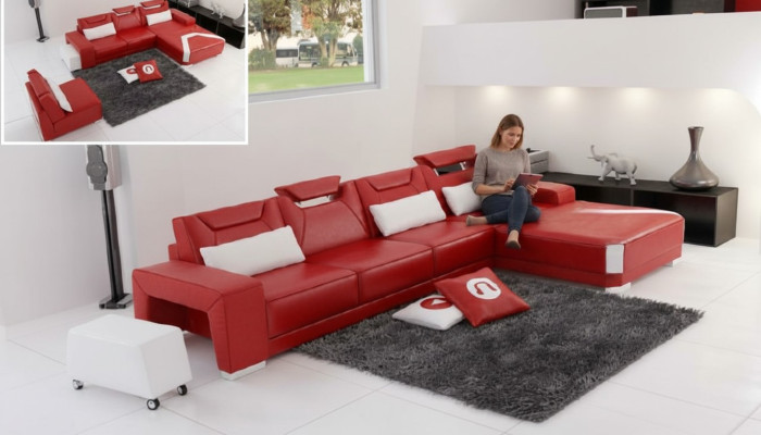 Wohnlandschaft Polster Ecke Eck Sofa Couch Garnitur Landschaft Leder PH739B Neu