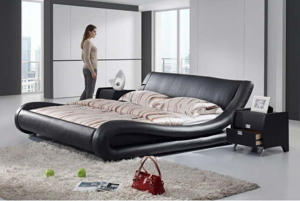 XXL Doppelbett Lederbett Bett Betten Leder Leder Polster Ehe Designer Neu