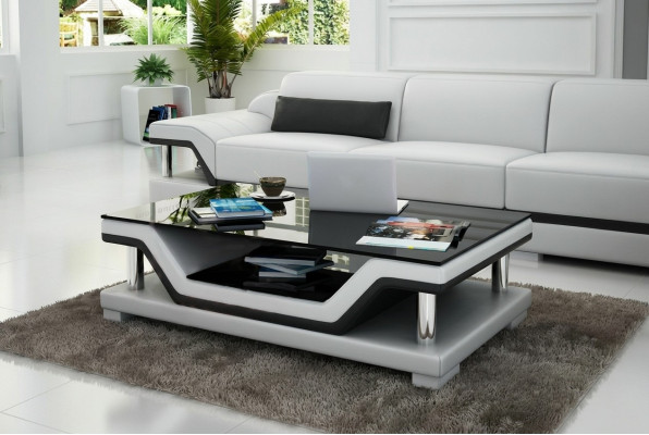 Designer Couchtisch Polster Tisch Leder Glas Moderner Tische #SB3009