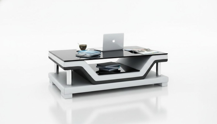 Designer Couchtisch Polster Tisch Leder Glas Moderner Tische #SB3009