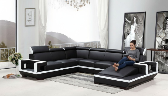 Wohnlandschaft Couch Polster Eck Garnitur Designer Ledersofa Big Sofa Neu 5102
