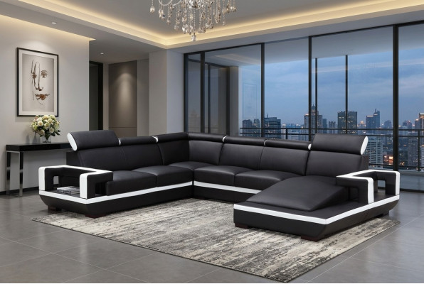 Wohnlandschaft Couch Polster Eck Garnitur Designer Ledersofa Big Sofa Neu 5102