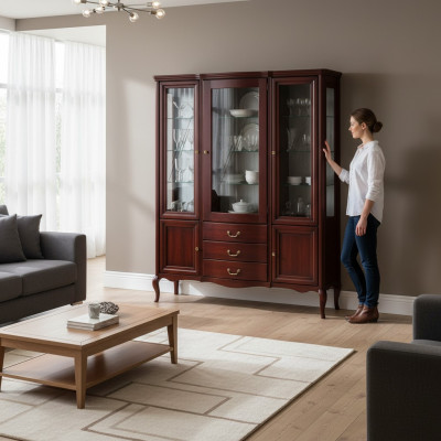 Großer Schrank Massiv Echtholz Rustikal Klassische Vitrine Vitrinenschrank PR-W3