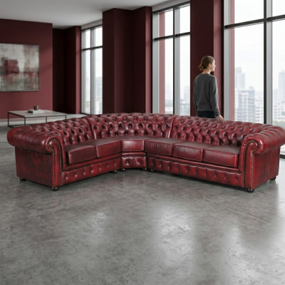 Ecksofa Sofa Couch Polster Eckgarnitur Eck Chesterfield 100% Leder