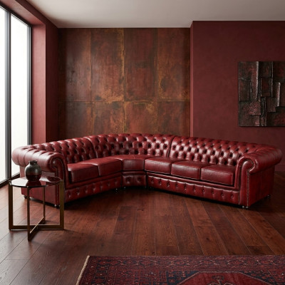 Ecksofa Sofa Couch Polster Eckgarnitur Eck Chesterfield 100% Leder