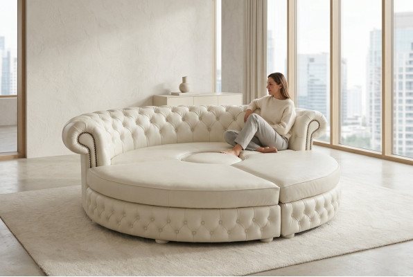 Chesterfield RUNDSOFA Ecksofa Royal Halbrund Designer Sofa Couch Ledersofa