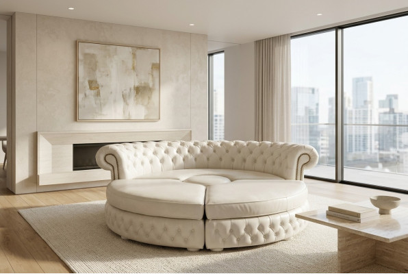 Chesterfield RUNDSOFA Ecksofa Royal Halbrund Designer Sofa Couch Ledersofa