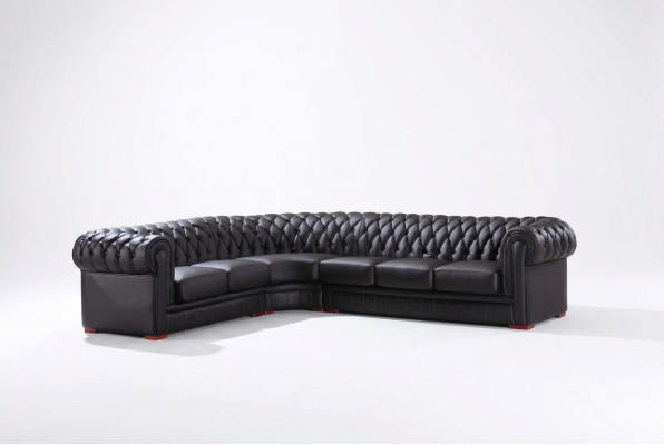 Chesterfield Ecksofa Eckcouch Designer Sofa Schwarz Couch 100% Leder 