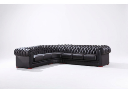 Chesterfield Ecksofa Eckcouch Designer Sofa Schwarz Couch 100% Leder 