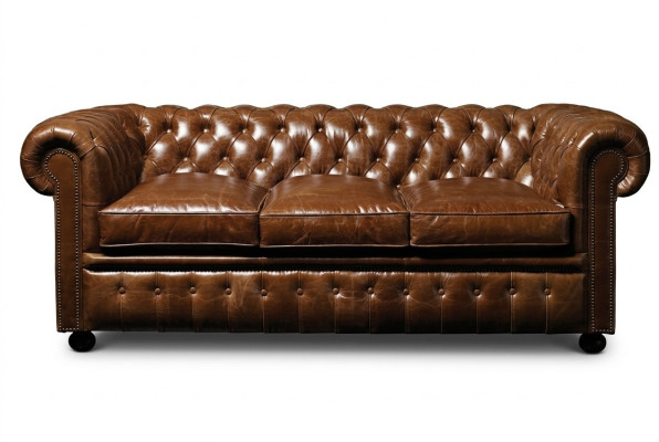 Brauner Leder Chesterfield Dreisitzer Luxus 3-er Wohnzimmer Couch