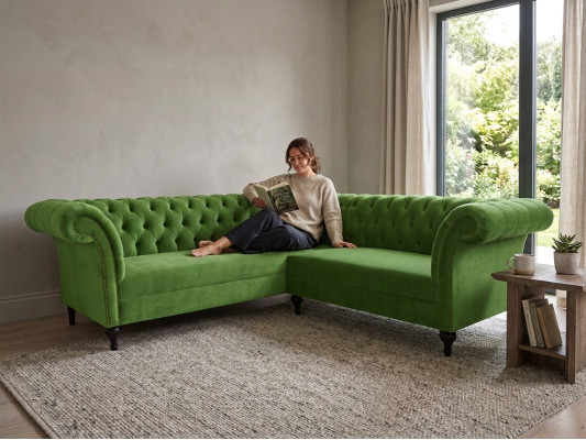 Grüne Stilvolles Ecksofa Chesterfield Couch L-Form Designer Sofas Polster Möbel