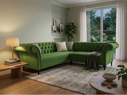 Grüne Stilvolles Ecksofa Chesterfield Couch L-Form Designer Sofas Polster Möbel