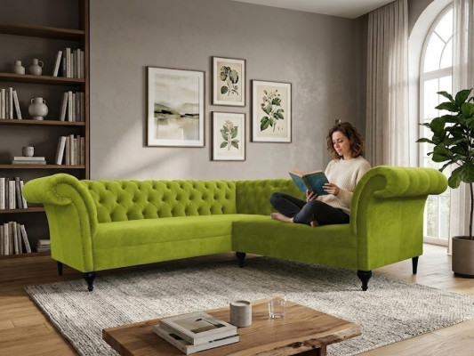 Chesterfield Ecksofa Eckcouch Designer Sofa Couch Samt Ledersofa SLIII Sofa №96