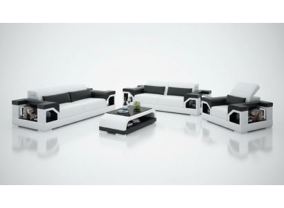 Ledersofa Couch Sofagarnitur Set 3+2+1 Sitzer Garnitur Design Modern Sofa