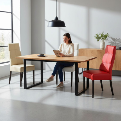 MASSIVHOLZ HOLZ STUHL MODERN LEDER DESIGNER ESSZIMMERSTUHL KÜCHE DEKORATIVE