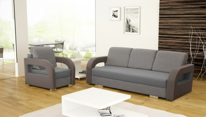 Schlafsofa Klappcouch 3-Sitzer Schlaffunktion + Bettkasten Couch Design Sofa
