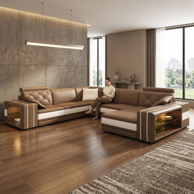 Wohnlandschaft Ecksofa Ledersofa Sofa Couch Polster Sitz Eck Garnitur DonbassB