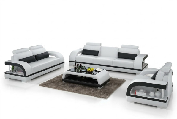Designer Sofagarnitur Ledersofa Set 3+2+1 Garnitur Sofa Couch Neu Zitadelle Weiß