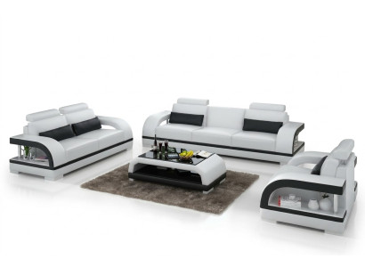 Designer Sofagarnitur Ledersofa Set 3+2+1 Garnitur Sofa Couch Neu Zitadelle Weiß