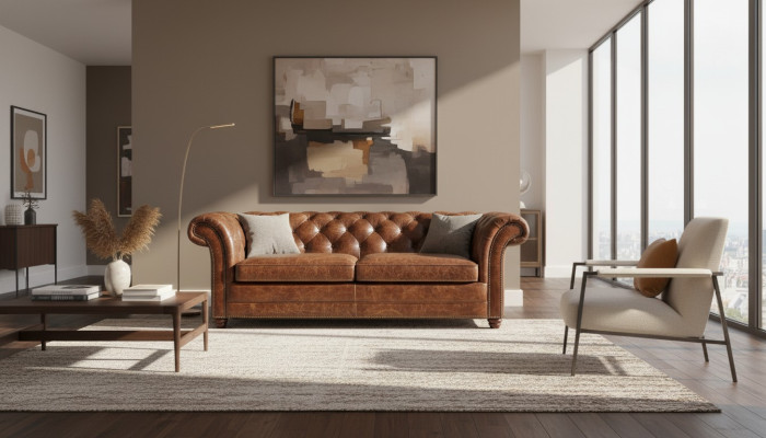 Chesterfield 100% Echtes Leder Ledersofa Sofa Couch Polster Klassische Couchen