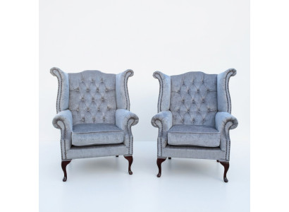 Chesterfield  Ohrensessel Sessel Couch Sofa Polster Sitz Lounge Babyblau Relax