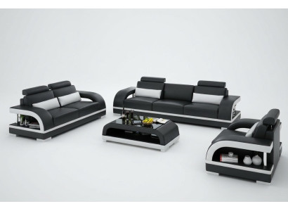 Designer Sofagarnitur Ledersofa Set 3+2+1 Garnitur Sofa Couch Neu Zitadelle S/W
