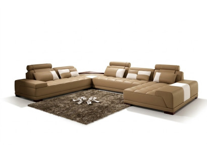 Ledersofa Sofa Polster Sitz Ecke Wohnlandschaft Couch Eckgarnitur PH376 Beige