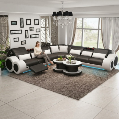 Ledersofa Couch Wohnlandschaft Ecksofa Eck Garnitur Design Modern Sofa G8035C