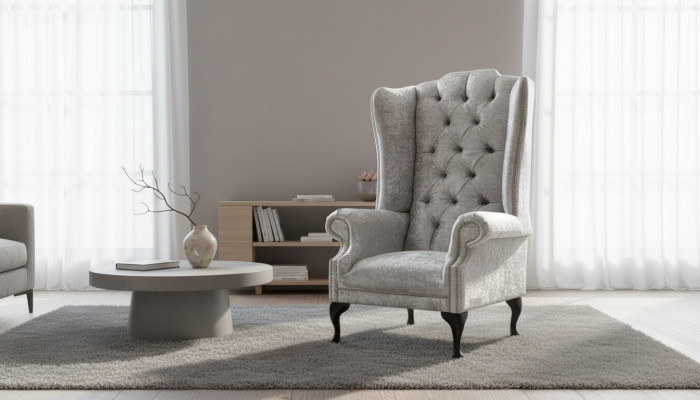 Ohrensessel Sessel Fernseh Design Polster Sofa Couch Chesterfield Textil 1082