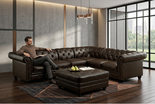 Chesterfield Ecksofa Sofa Couch Ledersofa Polster Eck Couch Garnitur Design #336