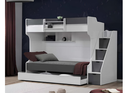 Weißes Etagenbett für Kinderzimmer mit Stauraum und Regalen