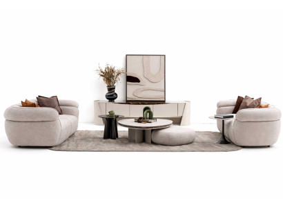 Wohnzimmer Set Sofa 4+3 Sitzer Designer Couchtisch TV Lowboard Beige Modern