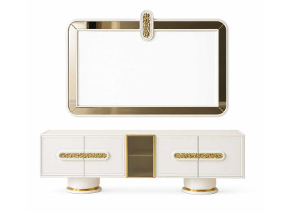Wohnzimmer Set TV Lowboard mit TV Rahmen Moderner Design Medienmöbel