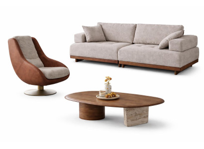 Wohnzimmer Set Moderner Stil Beigefabren Komfortables Sofa Stoffbezug