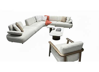 Wohnzimmer Set Modernes Design Beigefarben Holzrahmen Stoffbezug