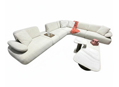 Wohnzimmer Set Modernes Design Beige Stoffbezug Weiches Sofa Holzrahmen