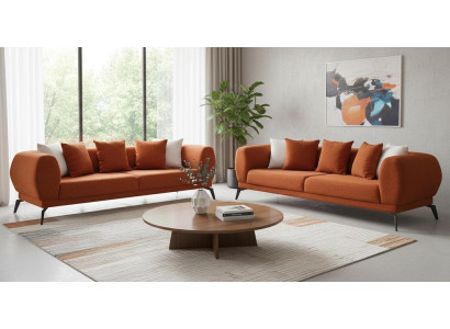 Wohnzimmer Sofa Set 3+3 Sitzer Orange Komfortabel Elegant Sofagarnitur