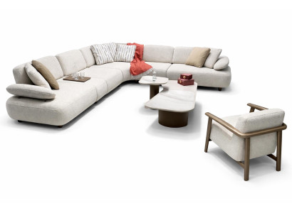 Wohnzimmer Set Modernes Design Beigefarben Holzrahmen Stoffbezug