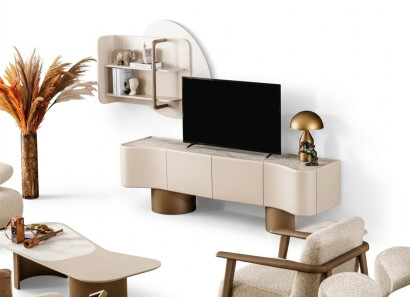 Wohnzimmer-Set Moderner Stil Beigefarbene Holzrahmen Elegantes Design