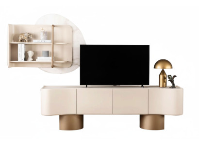 Wohnzimmer Set Moderner Stil Beige Geräumiges TV-Lowboard Holzrahmen
