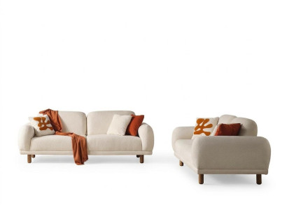 Wohnzimmer Set Moderner Stil Beiger Farbe Holzrahmen Weiches Sofa