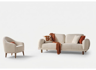 Wohnzimmer Set Moderner Stil Beiger Farbe Holzrahmen Weicher Sessel