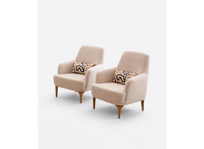 Wohnzimmer Set Moderner Stil Beiger Farbe Holzrahmen Weicher Sessel