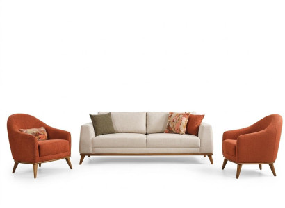 Wohnzimmer Set Modernes Design Beige Farbe Holzrahmen Weiches Sofa